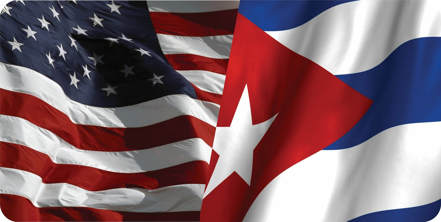 United States And Cuba Flags Photo License Plate