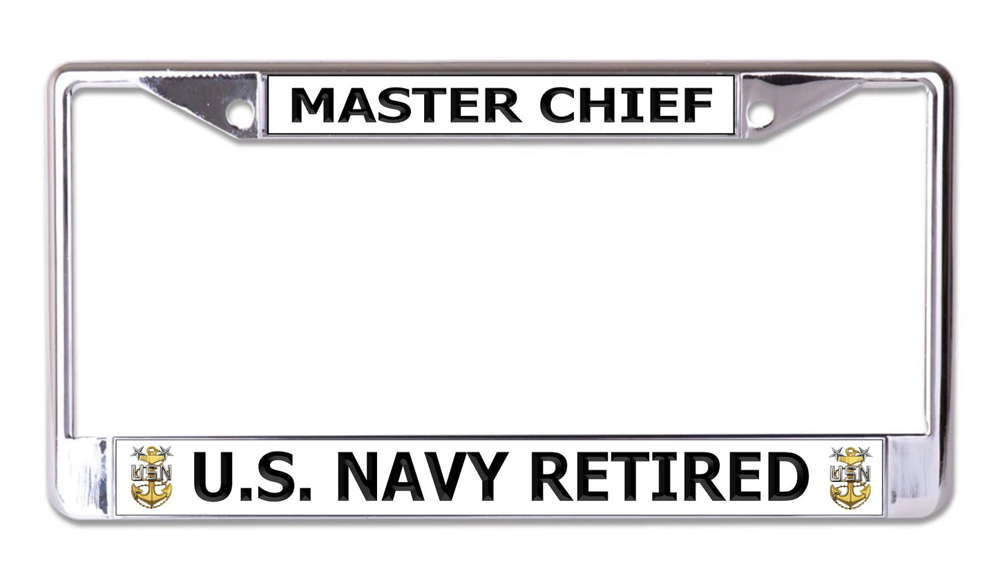 U.S. Navy Master Chief Retired #3 Chrome License Plate Frame