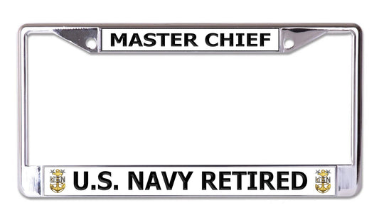 U.S. Navy Master Chief Retired #3 Chrome License Plate Frame