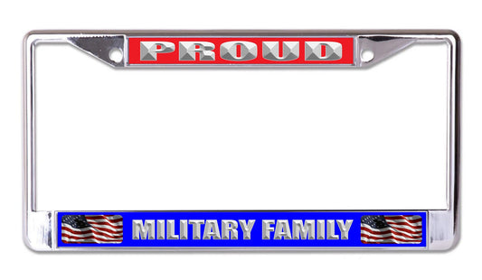 Proud Military Family Chrome License Plate Frame