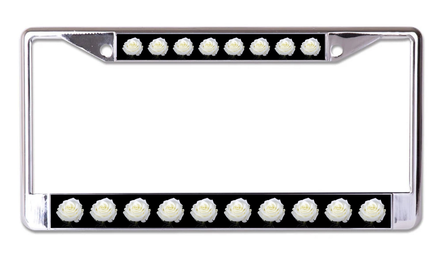 White Roses Chrome License Plate Frame