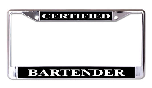 Certified Bartender Chrome License Plate Frame