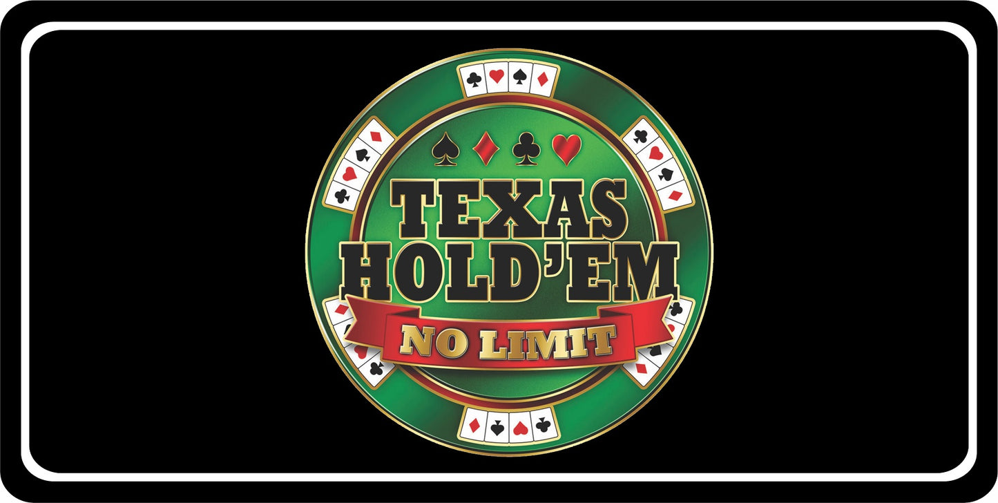 Texas Hold Em No Limit Black Photo License Plate