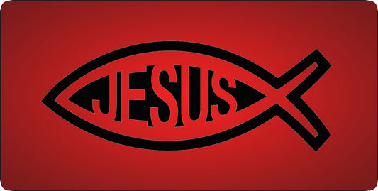 Jesus Fish On Red Fade Photo License Plate