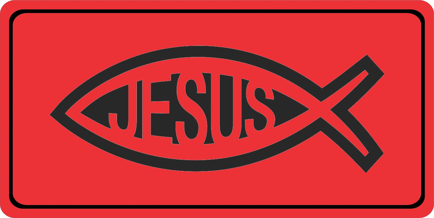 Jesus Fish On Red Photo License Plate