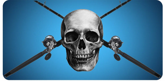 Skull And Fishing Poles On Blue Photo License Plate