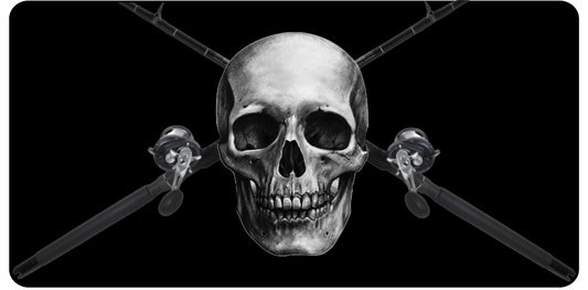 Skull And Fishing Poles On Black Photo License Plate