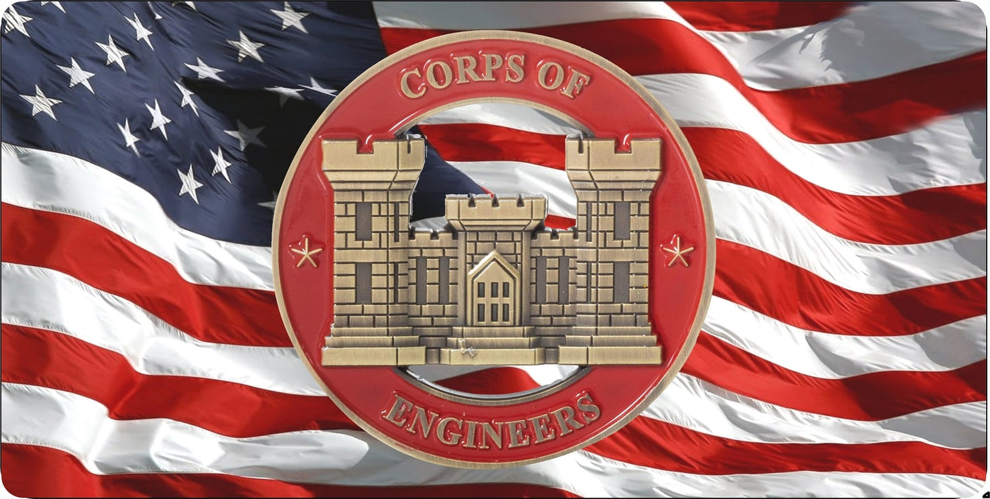 U.S. Army Corp Of Engineers On U.S. Flag #3 Photo License Plate