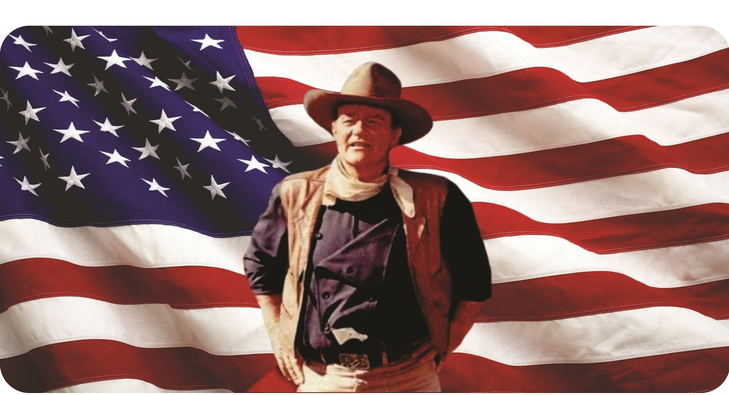 John Wayne on American Flag Photo License Plate