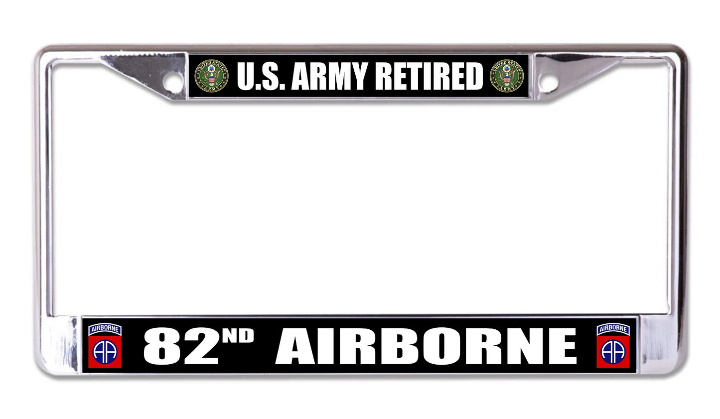 U.S. Army Retired 82nd Airborne Chrome License Plate Frame