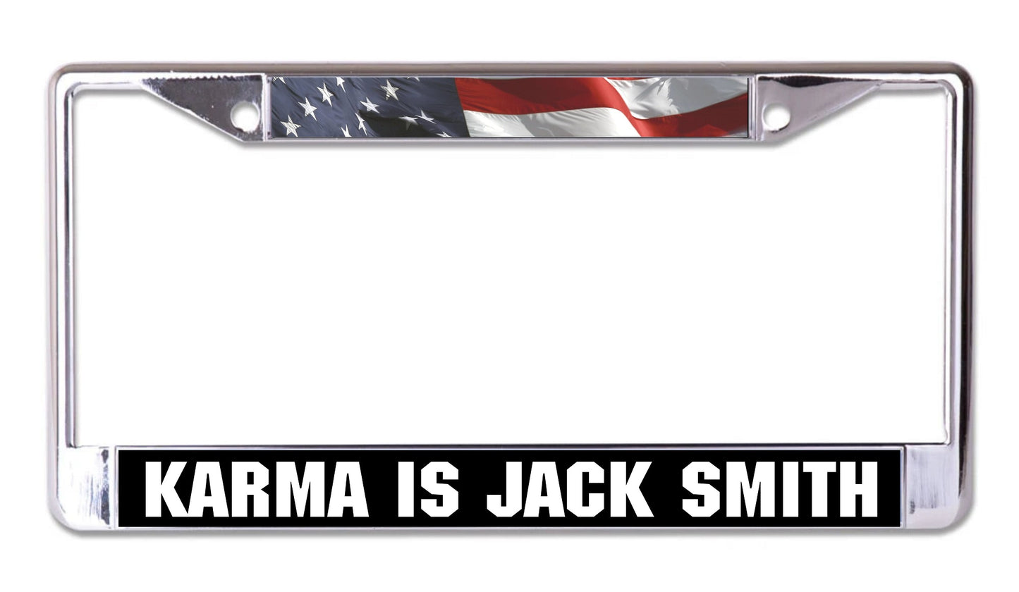 Karma Is Jack Smith Chrome License Plate Frame