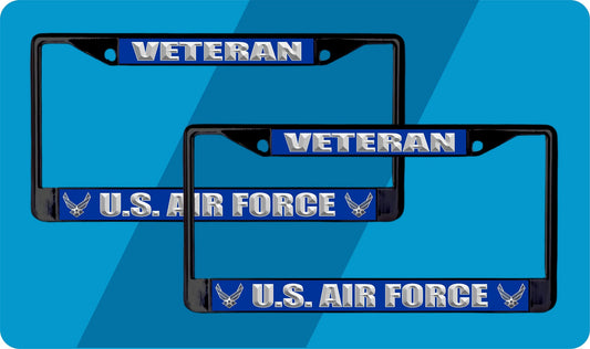 U.S. Air Force Veteran Black License Plate Frame 2 Pack