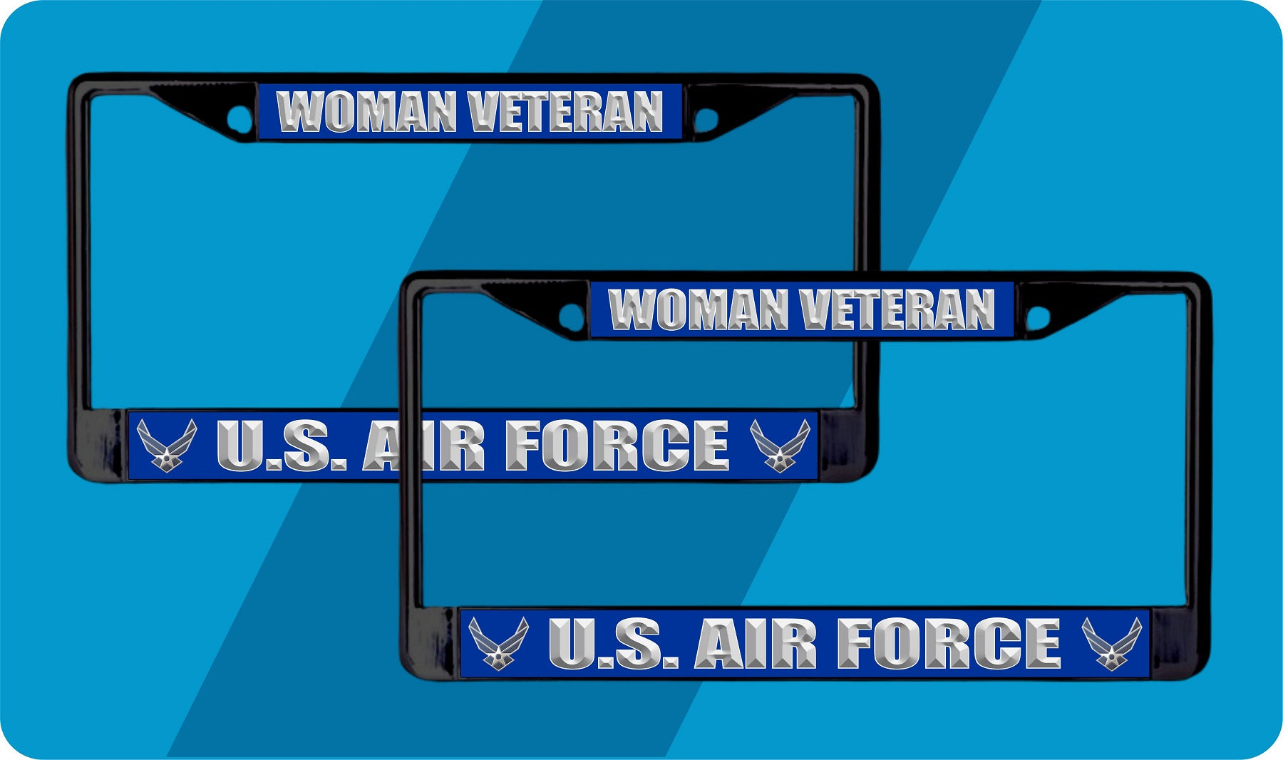 U.S. Air Force Woman Veteran Black License Plate Frame 2 Pack