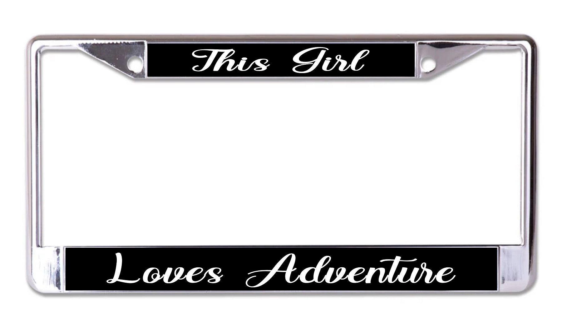 This Girl Loves Adventure Chrome License Plate Frame