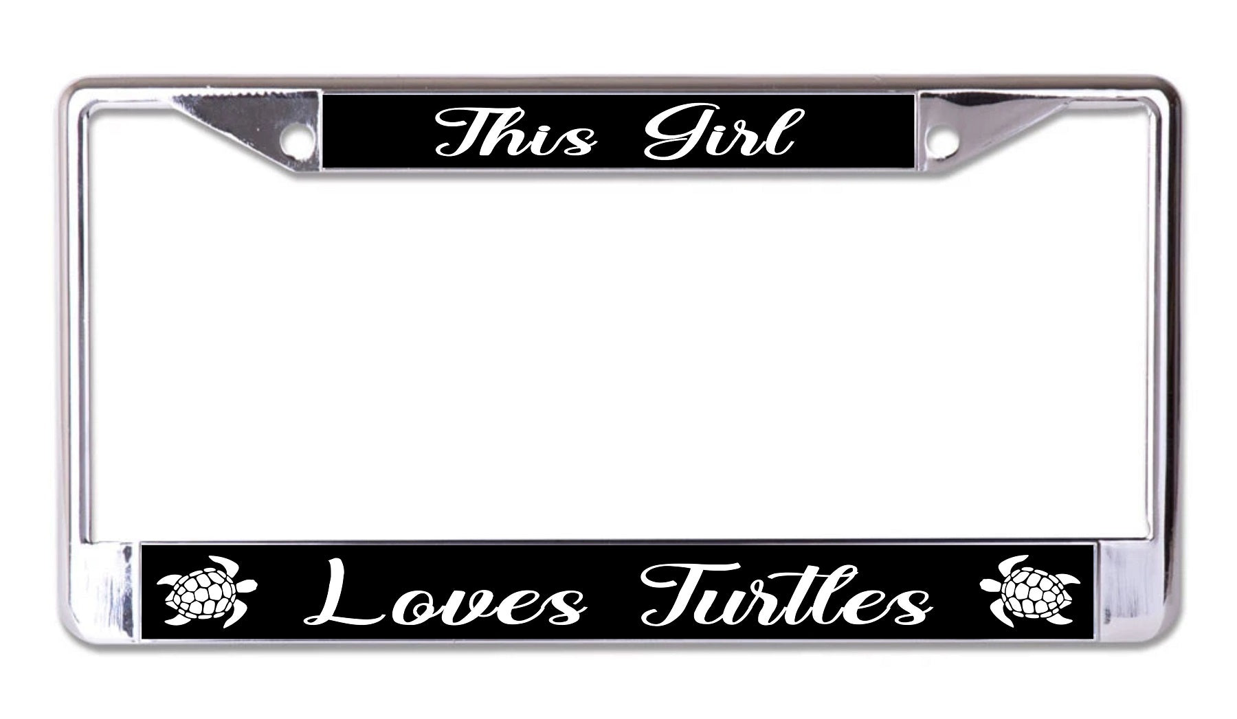 This Girl Loves Turtles Chrome License Plate Frame