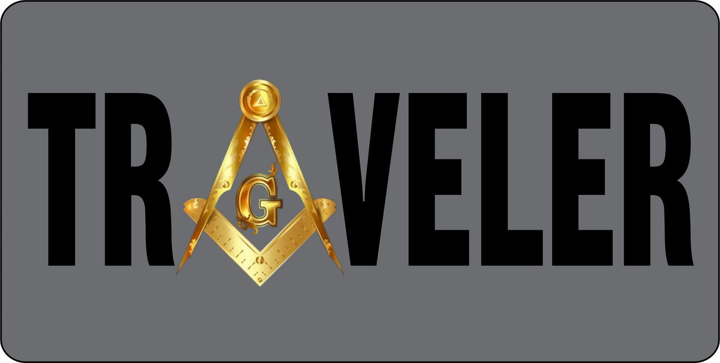 Traveler With Masonic Logo Grey Photo License Plate