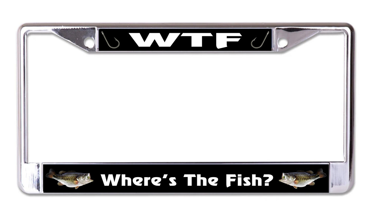 WTF Where's The Fish Chrome License Plate Frame