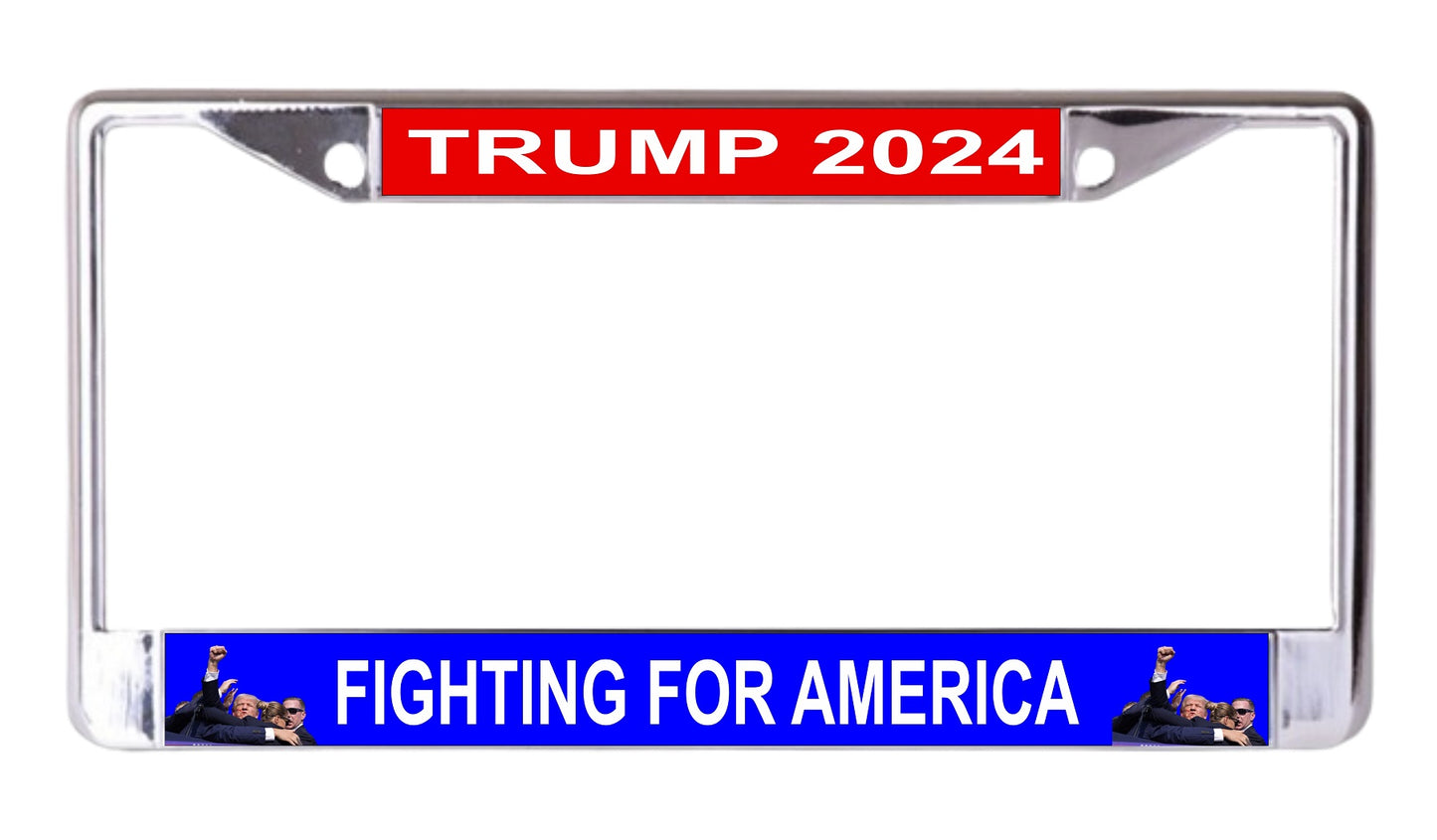 Trump 2024 Fighting For America Chrome License Plate Frame