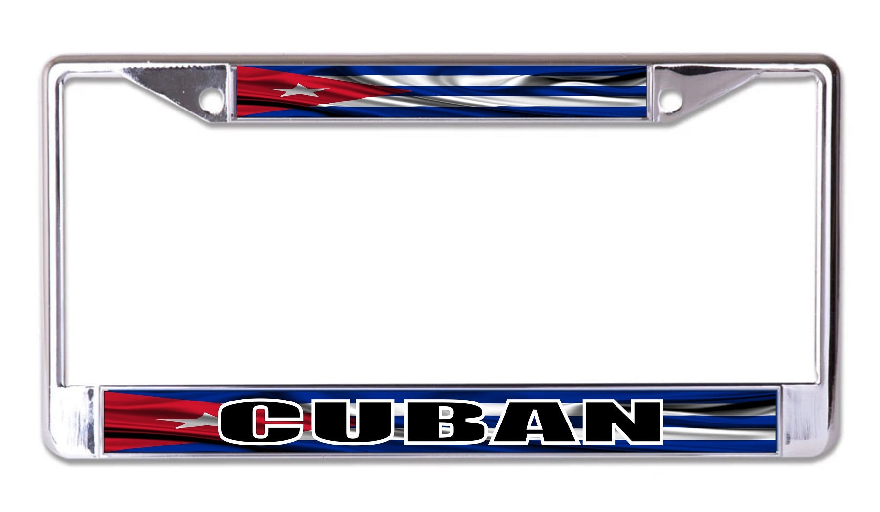 Cuban On Cuban Flag Chrome License Plate Frame