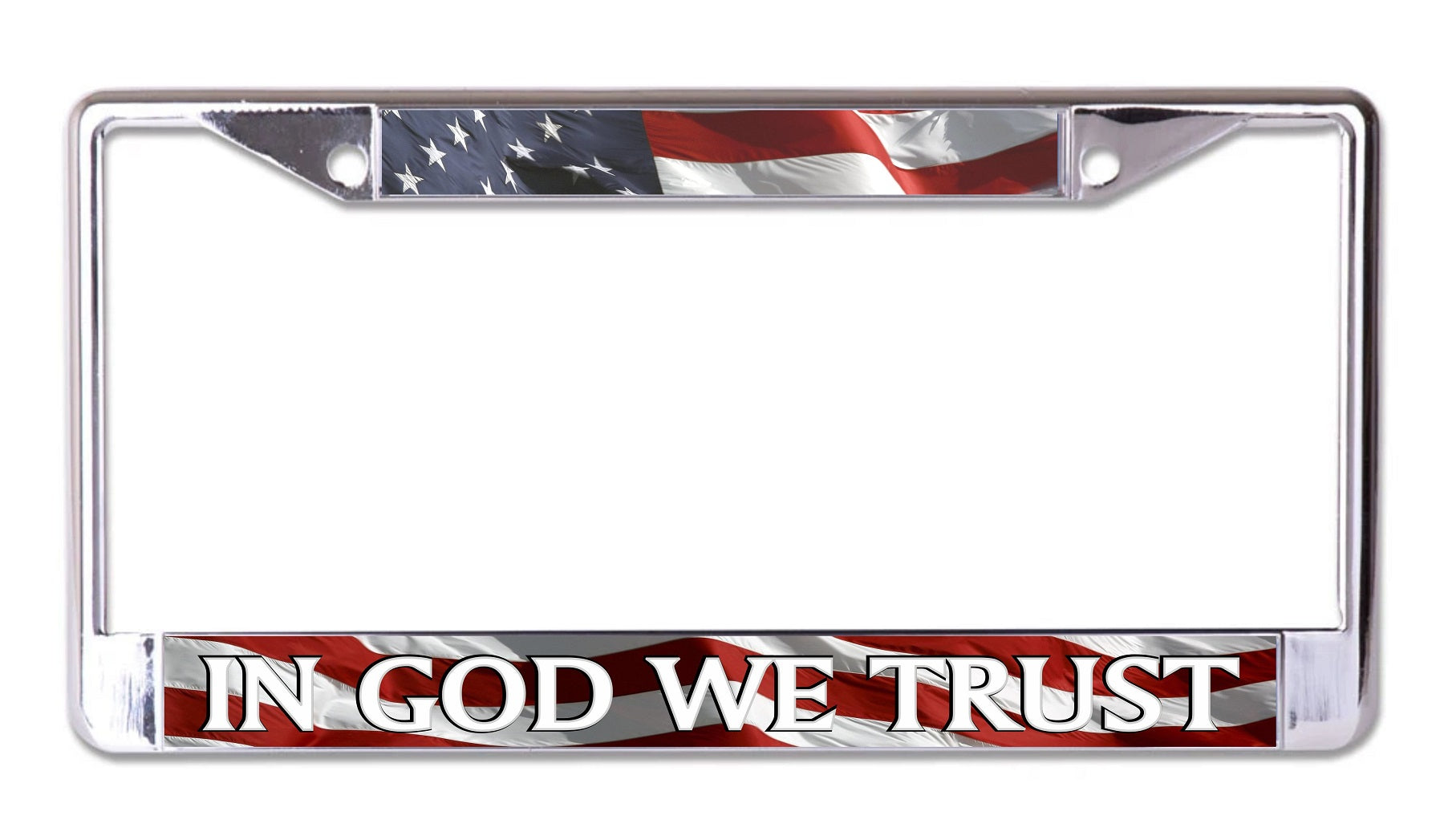 In God We Trust Flag Background Chrome License Plate Frame