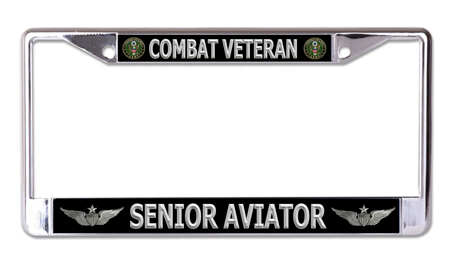 U.S. Army Senior Aviator Combat Veteran Chrome License Plate Frame
