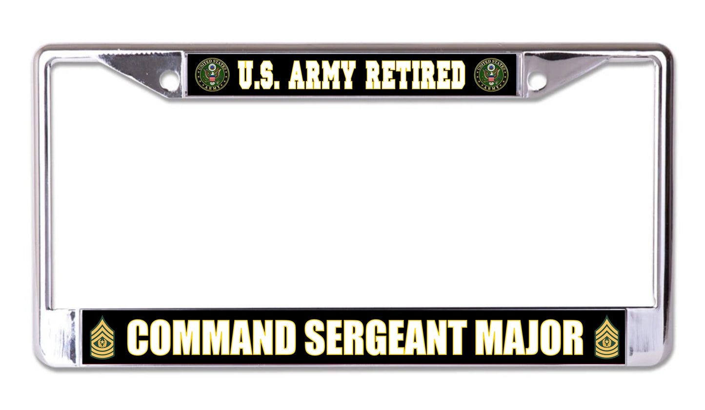 U.S. Army Retired Command Sergeant Major Chrome License Plate Frame