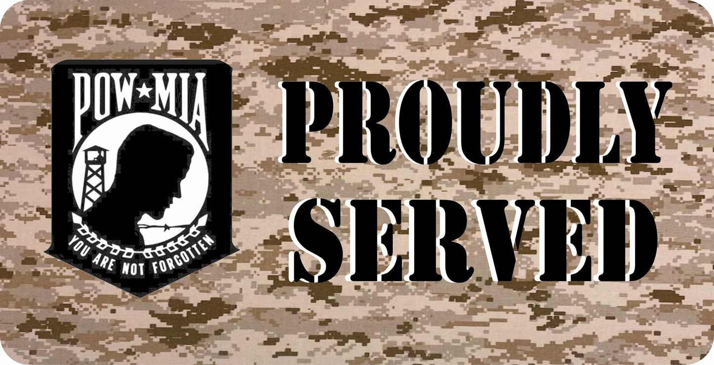 POW Proudly Served Metal License Plate