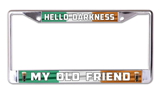Hello Darkness My Old Friend Guinness Chrome License Plate Frame