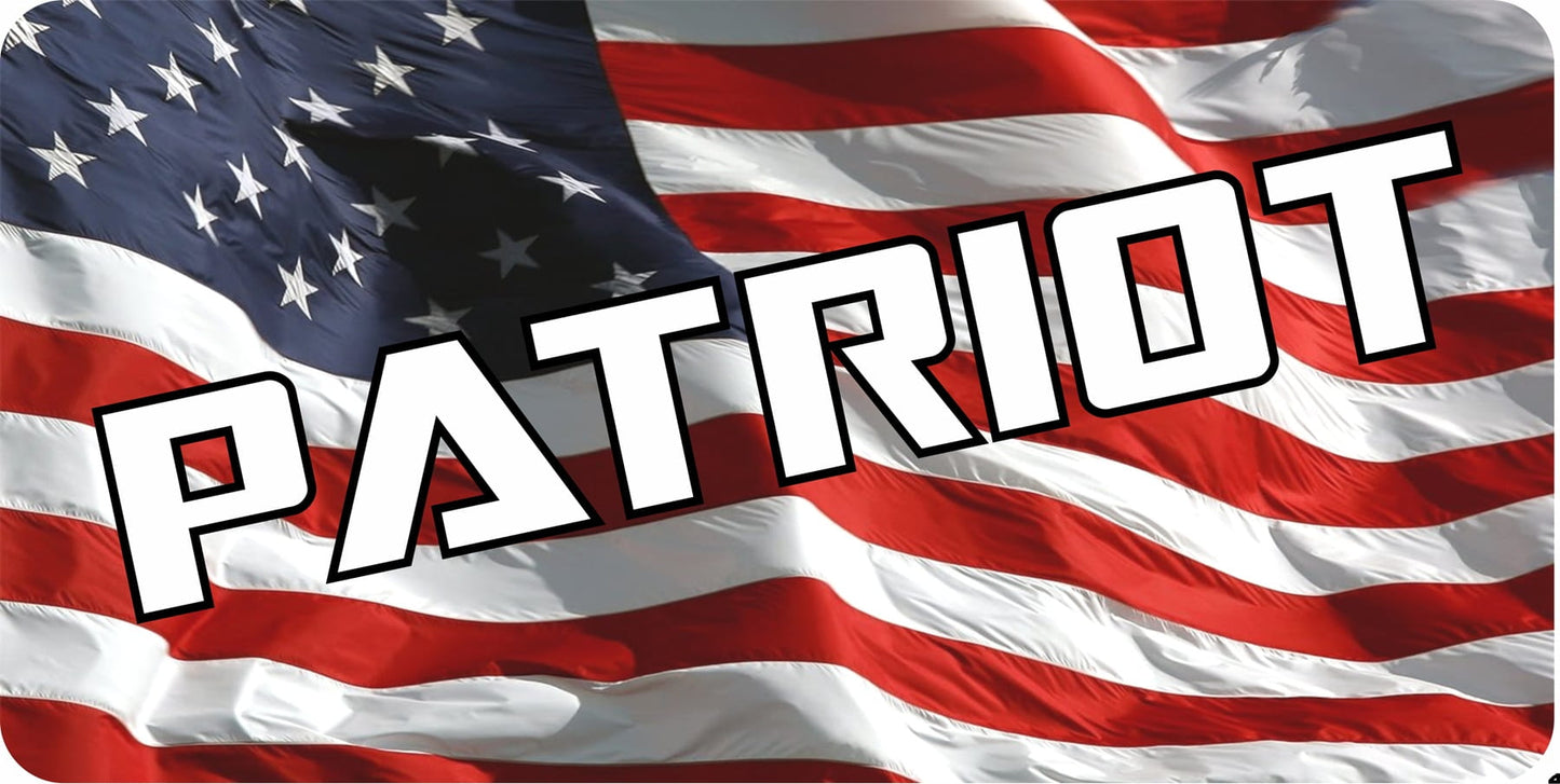 Patriot On U.S. Flag Metal License Plate