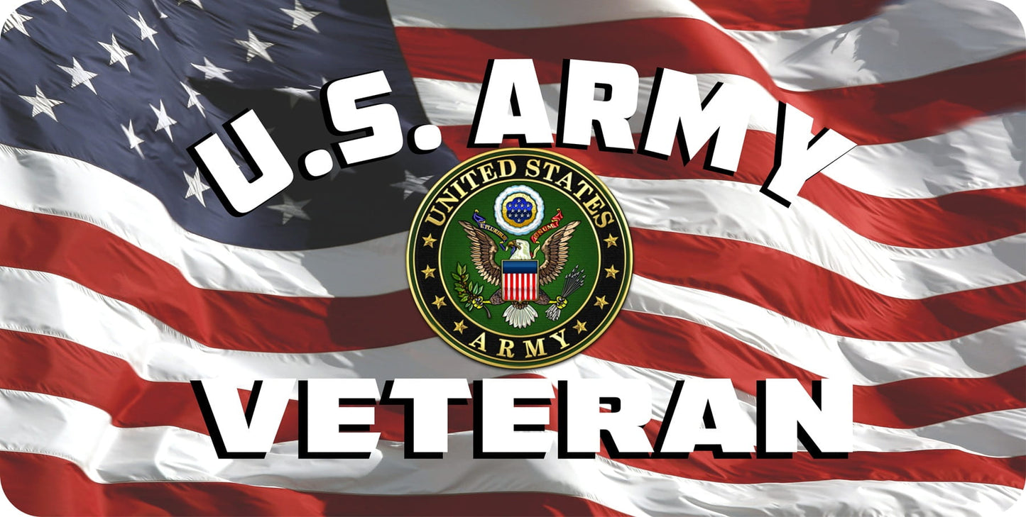 U.S. Army Veteran On U.S. Flag Metal License Plate