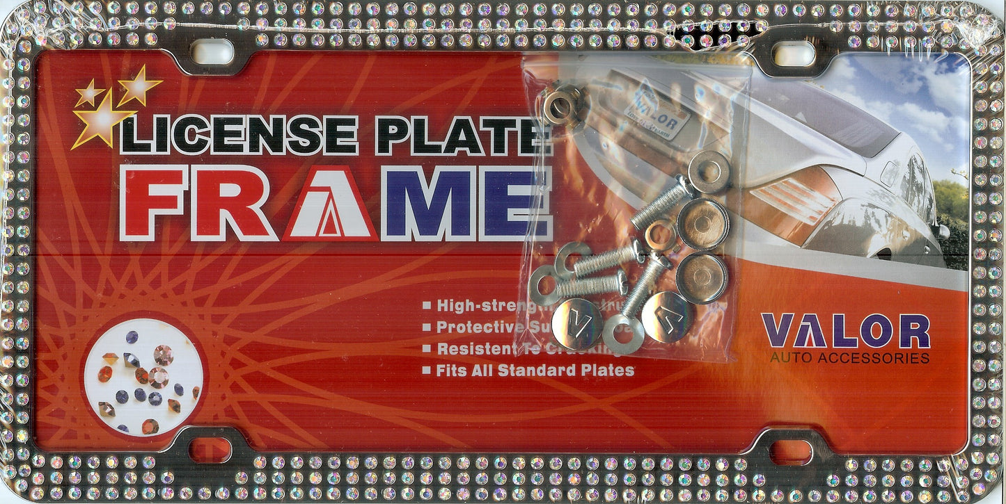 Chrome Coating Metal With Triple Row Multicolored Diamond Frame