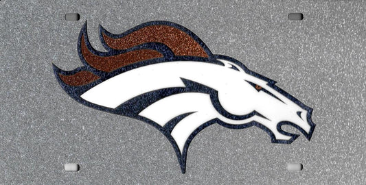 Denver Broncos Logo Silver Glitter Laser License Plate