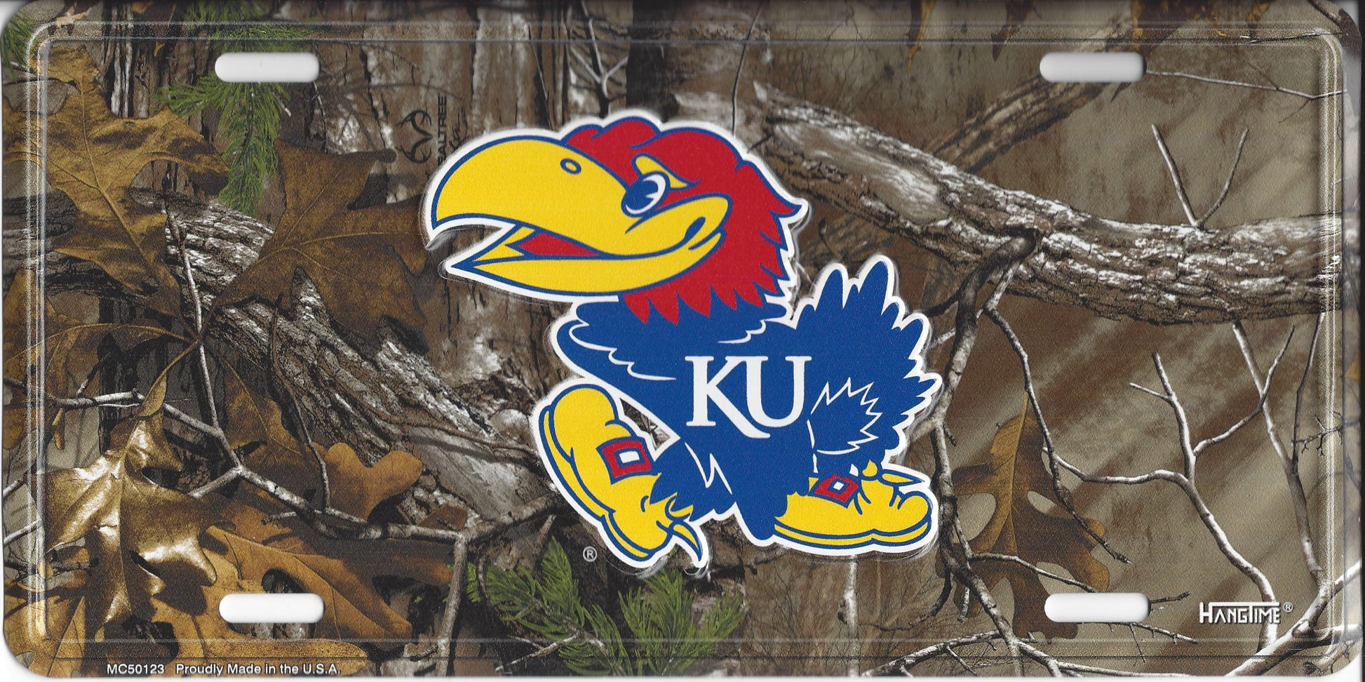 Kansas Jayhawks Woodland Embossed Metal License Plate