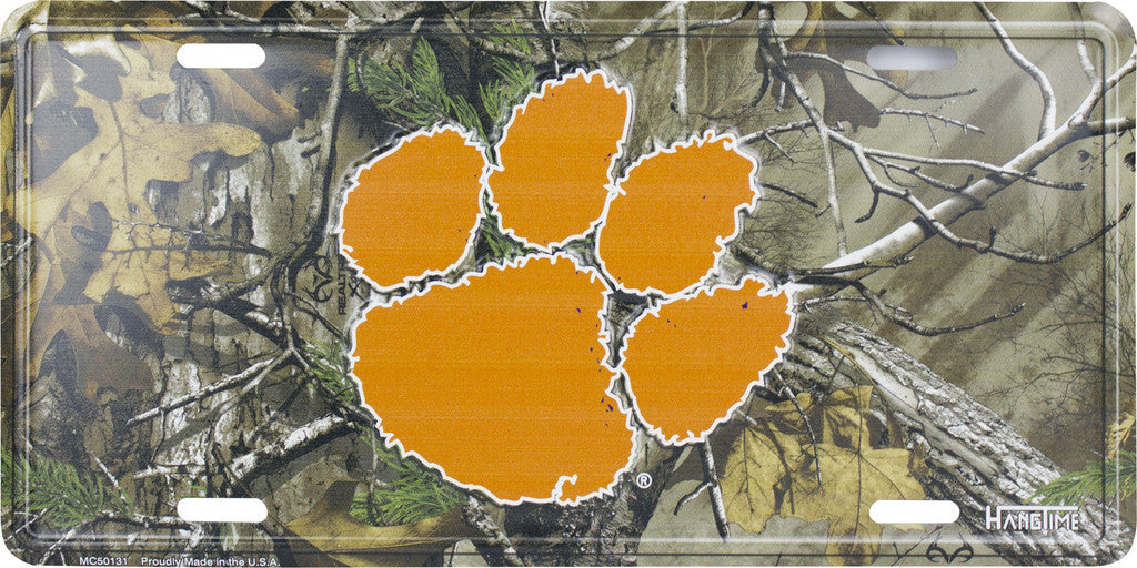 Clemson Tigers Woodland Embossed Metal License Plate