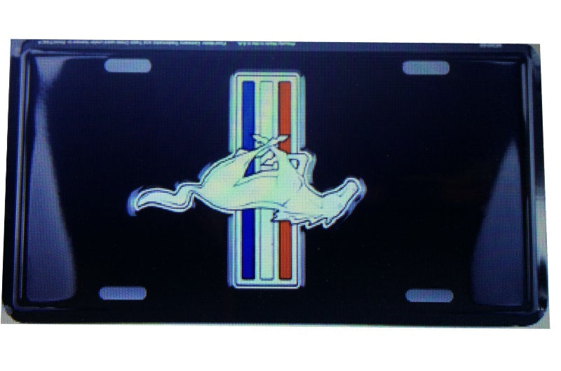 Ford Mustang Pony Logo On Black Metal License Plate