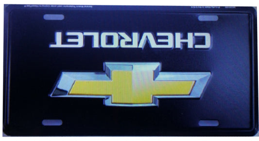 Chevy Bowtie On Black Metal License Plate