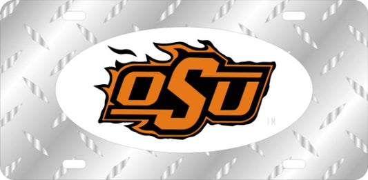 OSU Cowboys Silver Diamond Laser Plate