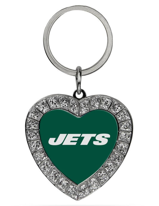 New York Jets Bling Rhinestone Heart Key Chain