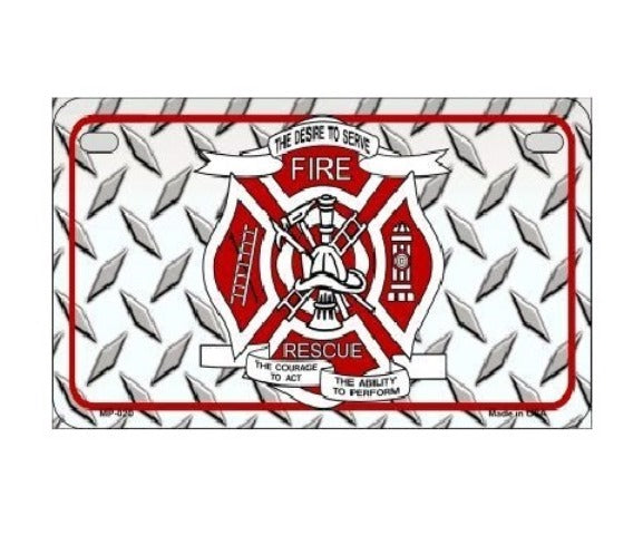 Fire Rescue Diamond Motorcycle License Plate