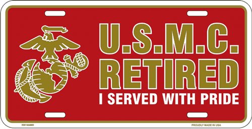 U.S.M.C. Retired Metal License Plate