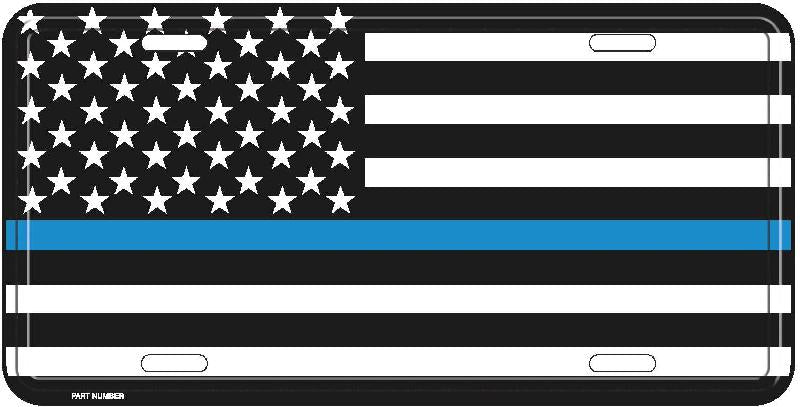 Thin Blue Line American Flag Metal License Plate