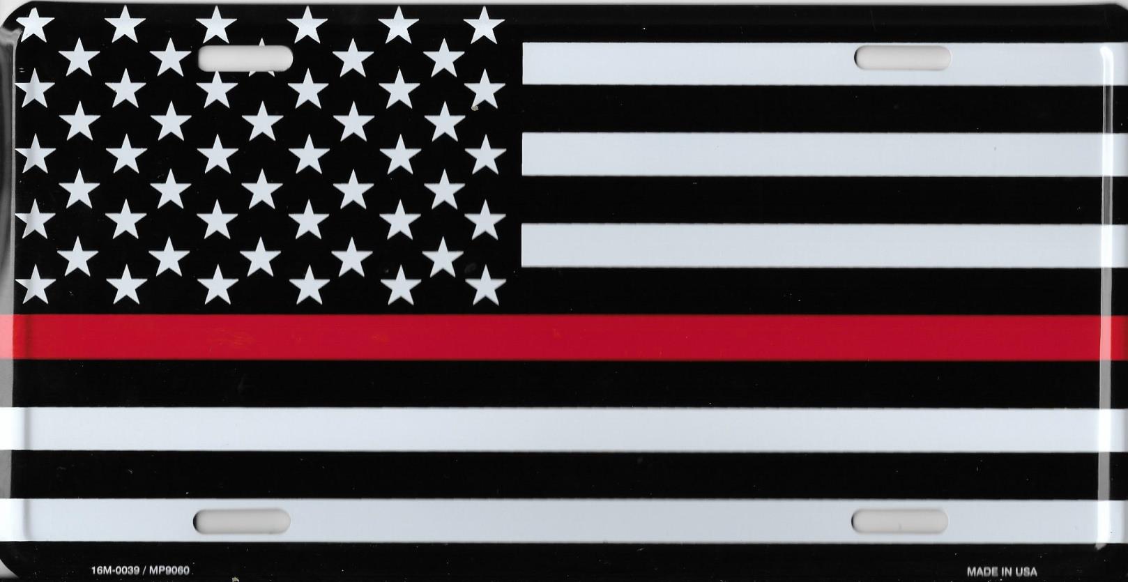 Thin Red Line American Flag Metal License Plate