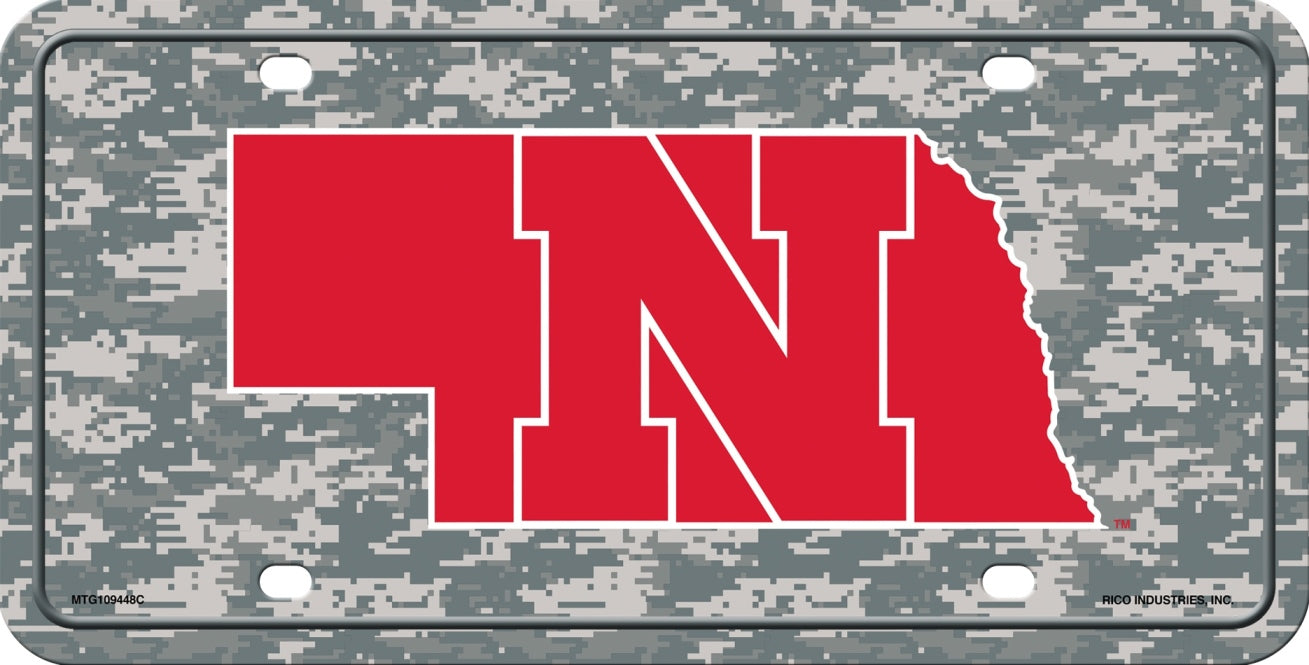 Nebraska Cornhuskers Camo Metal License Plate