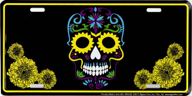 Sugar Skull Metal License Plate