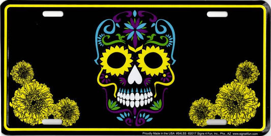 Sugar Skull Metal License Plate