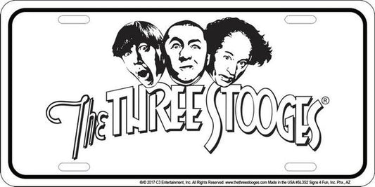 The Three Stooges White Metal License Plate