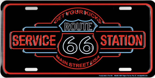 Route 66 Service Station Metal License Plate