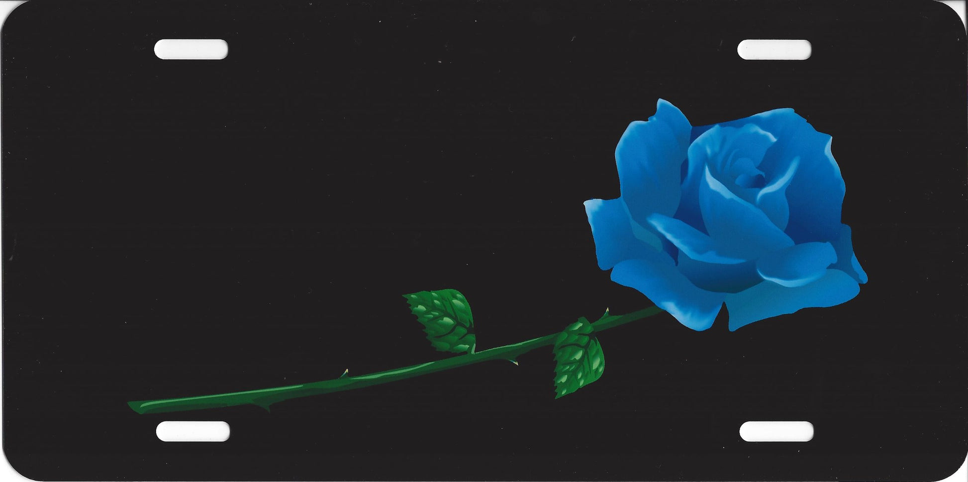 Blue Rose Offset On Black license Plate