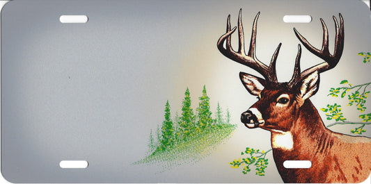 Offset Buck Mountain Scene License Plate