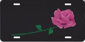 Pink Rose on Black Airbrush License Plate